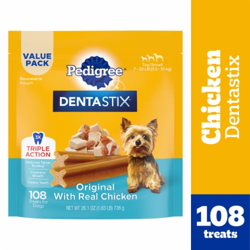 Pedigree Dentastix Original Adult Toy/Small Dog Dental Chew Dog Treats Chicken Flavor Value Pack Perspective: front