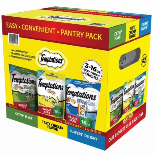 Temptations Cat Treats 3 Flavor Variety Value Pack, 1 Pound (3 Pack), 1