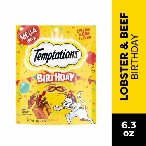 Temptations Birthday Crunchy and Soft Cat Treats Beef & Lobster Flavor Perspective: front
