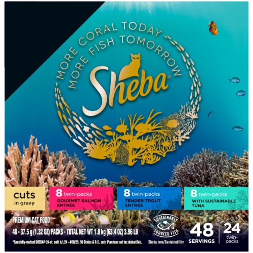 Sheba Perfect Portions Cuts in Gravy Salmon Trout & Sustainable Tuna Variety Pack Adult Wet Cat Food Perspective: front