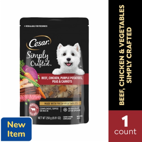 Cesar Simply Crafted Adult Wet Complement Beef, Chicken, Purple Potatoes, Peas & Carrots Perspective: front