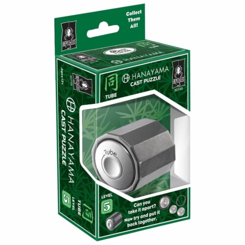 BePuzzled Hanayama Tube Level 5 Cast Puzzle Perspective: front