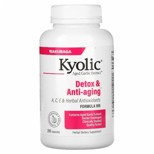 Kyolic Formula 105 Aged Garlic Extract Detox & Anti-Aging Supplement Perspective: front