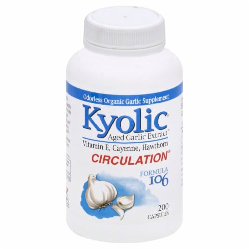 Kyolic Aged Garlic Extract Circulation Formula 106 Capsules Perspective: front