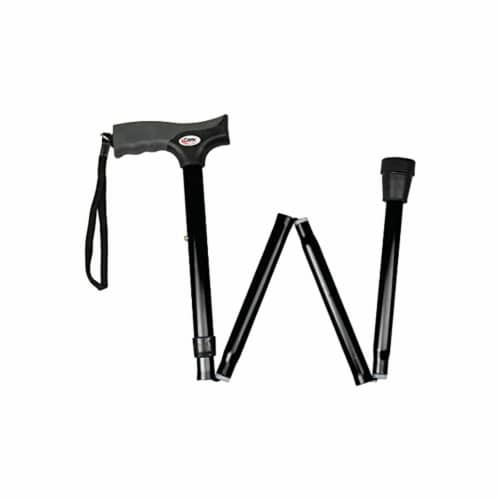 Carex Soft Grip Folding Walking Cane Adjustable Anti-Slip Rubber Tip - Black Perspective: front