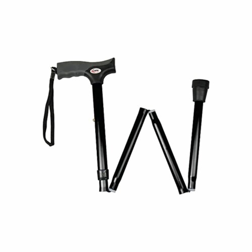 Carex Soft Grip Folding Walking Cane Adjustable Anti-Slip Rubber Tip - Black Perspective: front
