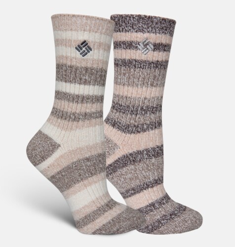 Columbia Women's Canyon Stripe Micro Poly Super Soft Crew Socks - Khaki Perspective: front