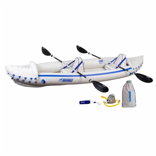 Sea Eagle 370 Pro 3 Person Inflatable Water Sport Kayak Canoe Boat with Paddles Perspective: front