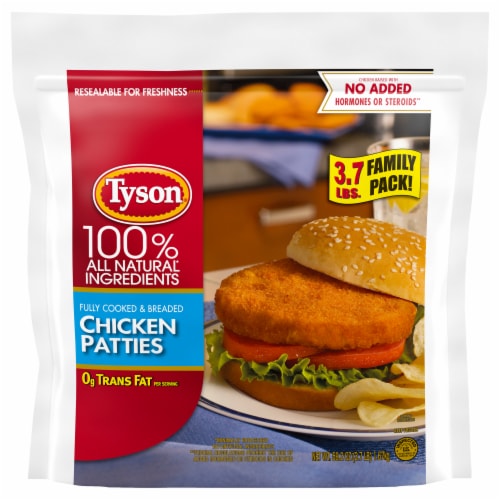 Tyson® Fully Cooked & Breaded Frozen Chicken Patties Family Pack Perspective: front
