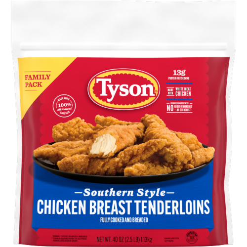 Tyson® Fully Cooked and Breaded Southern Style Chicken Breast Tenderloins Perspective: front