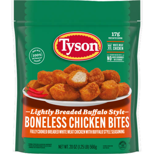 Tyson® Lightly Breaded Buffalo Style Frozen Boneless Chicken Bites Perspective: front