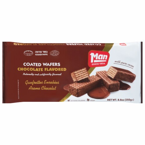 Man Chocolate Flavored Coated Wafers Perspective: front