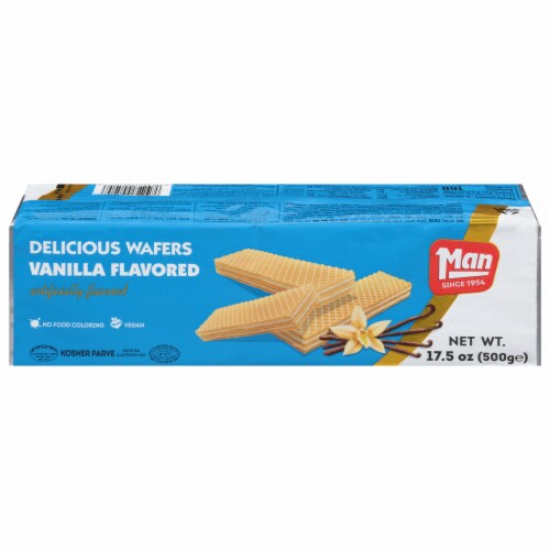 Man Vanilla Flavored Wafer Cookies Perspective: front