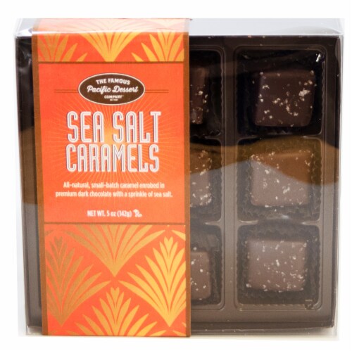 The Famous Pacific Dessert Company Dark Chocolate Sea Salt Caramels Perspective: front