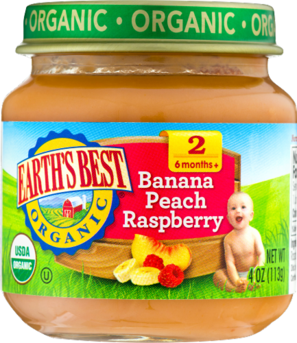 Earth's Best Organic Bananas Peaches & Raspberries Stage 2 Perspective: front