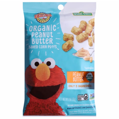 Earth's Best Organic Corn Puffs for Toddlers 2 Years Old and Up, Peanut Butter Flavor Perspective: front