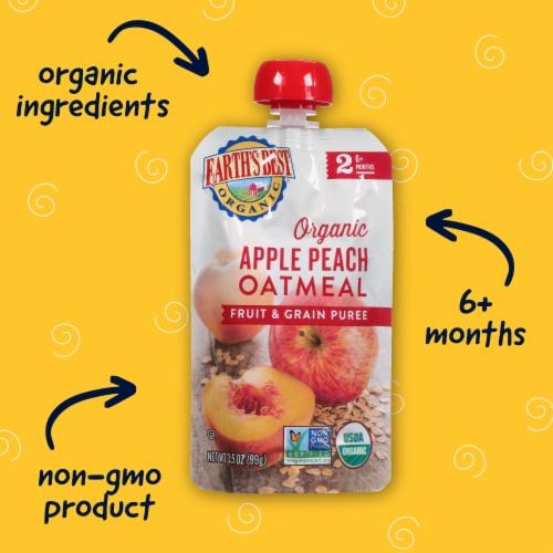 Earth's Best Organic® Apple Peach Oatmeal Fruit & Grain Stage 2 Baby Food Puree Pouch Perspective: front