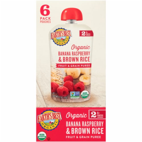 Earth's Best Organic Banana Raspberry & Brown Rice Stage 2 Baby Food Perspective: front