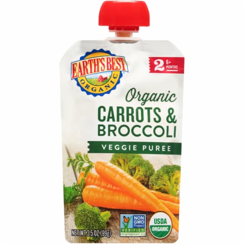 Earth's Best Organic Baby Food Carrots and Broccoli Vegetable Puree Pouches Perspective: front