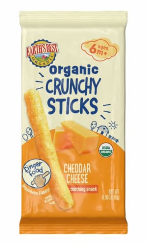 Earth's Best Ages 6M+ Organic Cheddar Cheese Crunchy Sticks Baby Food Snacks Perspective: front