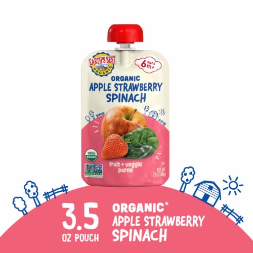 Earth's Best Organic Baby Food Pouches, 6+ Months, Fruit & Veggie Puree, Strawberry Apple Spinach Perspective: front