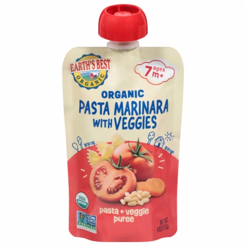 Earth's Best® Ages 6M+ Organic Pasta Marinari with Veggies Puree Baby Food Pouch Perspective: front