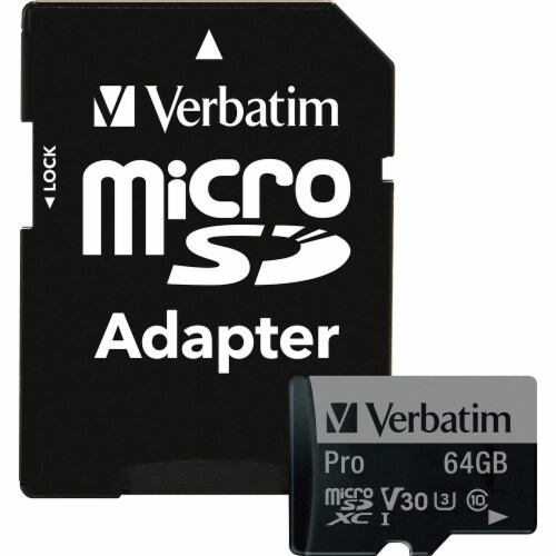 Verbatim 64GB Pro 600X microSDXC Memory Card with Adapter, UHS-I U3 Class 10 - Class 10/UHS-I (U3) - 90 MB/s Read1 Pack - 600x Memory Speed