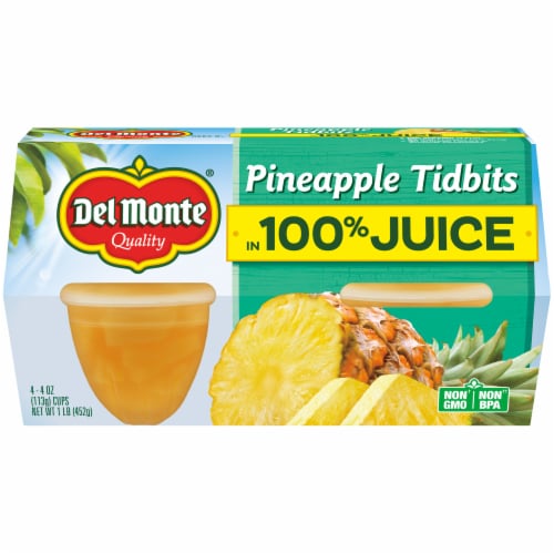 Del Monte® Pineapple Tidbits in 100% Juice Cups Perspective: front