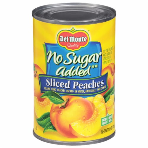Del Monte® No Sugar Added Yellow Cling Sliced Peaches Canned Fruit Perspective: front