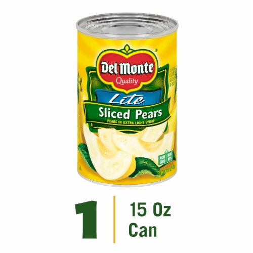 DEL MONTE Lite Sliced Bartlett Pears in Extra Light Syrup Canned Fruit Perspective: front