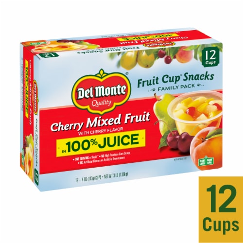 Del Monte® Cherry Flavored Mixed Fruit Fruit Cup Snacks in 100% Juice 12 Pack Perspective: front