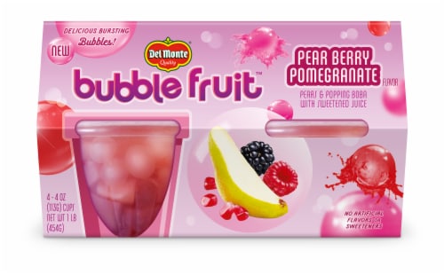Del Monte Bubble Fruit Pear Berry Pomegrantae Pears & Popping Boba in Sweetened Juice Cups 4 Count Perspective: front