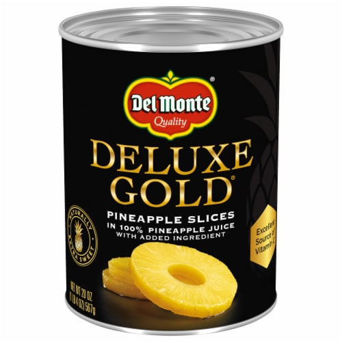 Del Monte® Deluxe Gold® Pineapple Slices in 100% Juice Canned Fruit Perspective: front