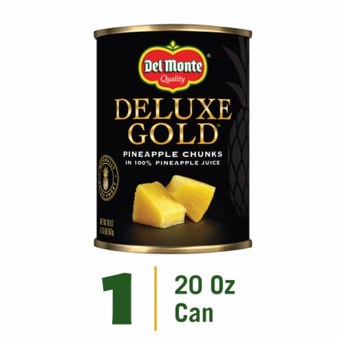Del Monte® Deluxe Gold® Pineapple Chunks in 100% Pineapple Juice Canned Fruit Perspective: front