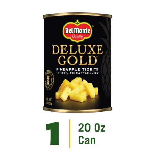 Del Monte® Deluxe Gold™ Pineapple Tidbits in 100% Pineapple Juice Perspective: front