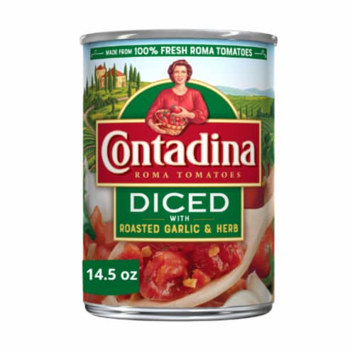 Contadina Diced Tomatoes with Roasted Garlic Perspective: front