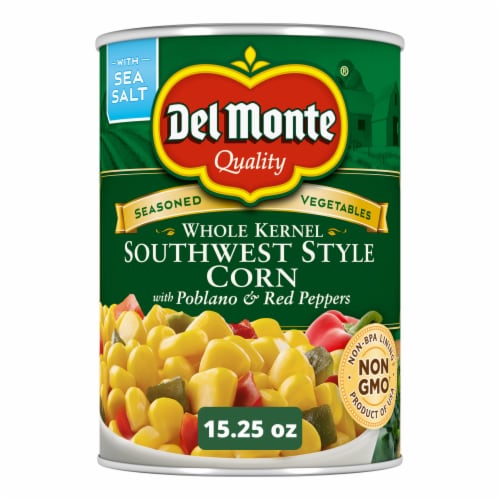Del Monte® Southwest Whole Kernel Corn with Poblano and Red Peppers Canned Vegetables Perspective: front