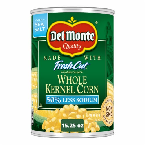 Del Monte® Fresh Cut 50% Less Sodium Golden Sweet Whole Kernel Corn Canned Vegetables Perspective: front