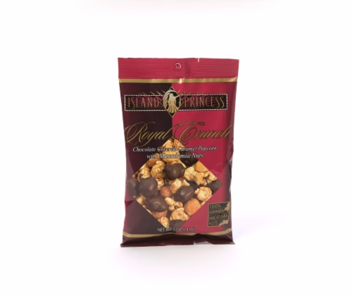 Island Princess Royal Crunch Chocolate Covered Caramel Popcorn with Macadamia Nuts Perspective: front