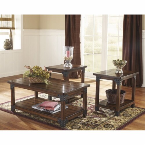Ashley Furniture Murphy 3 Piece Coffee Table Set in Medium Brown 1 Harris Teeter