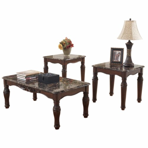 Ashley Furniture North Shore 3 Piece Coffee Table Set in Dark Brown Perspective: front