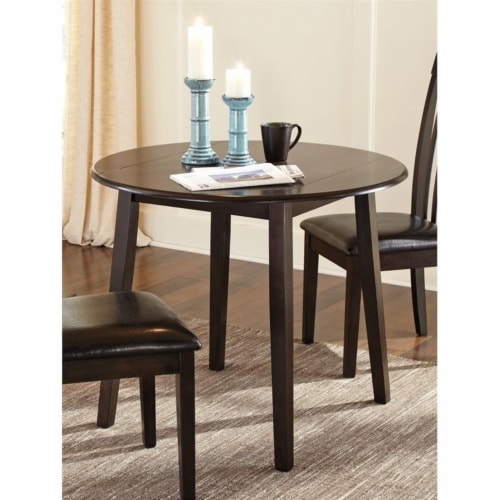 Ashley Furniture Hammis Round Drop Leaf Dining Table in Dark Brown Perspective: front