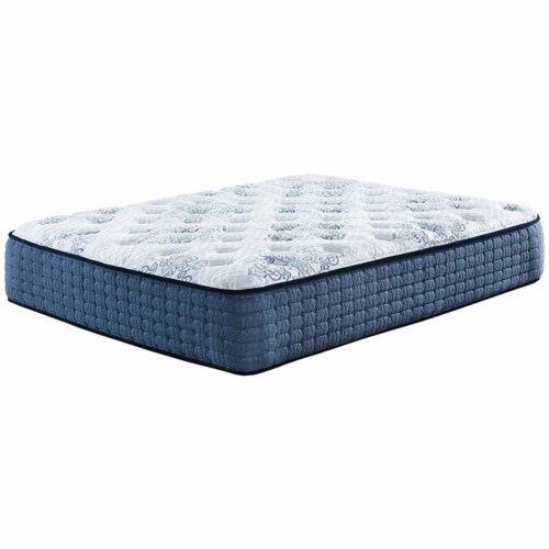 Ashley Furniture Mt Dana 14  Queen Plush Memory Foam Mattress in White and Blue Perspective: front