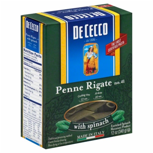 De Cecco® Spinach Penne Rigate No. 41 Pasta Perspective: front