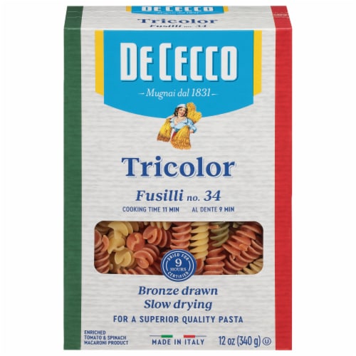 DE CECCO FUSILLI (Tricolor Pasta) ENRICHED MACARONI Perspective: front