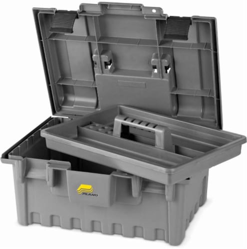 Plano 16-Inch Power Tool Box with Tray - Gray, 16.25 x 13.25 x 8