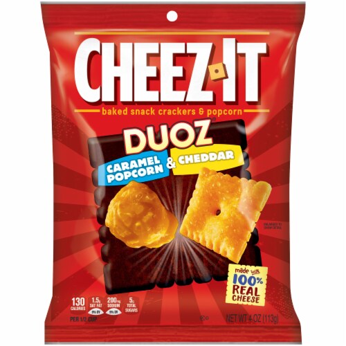 Cheez It Caramel Popcorn & Cheddar Baked Cracker Snacks & Popcorn Perspective: front