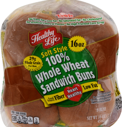 Healthy Life 100% Whole Wheat Sandwich Buns Perspective: front