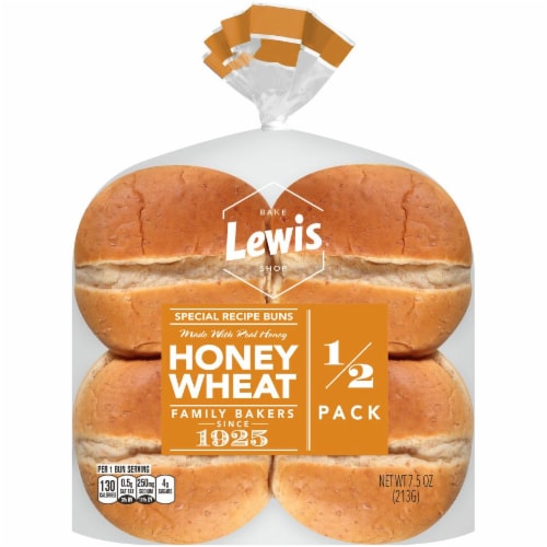 Lewis Bake Shop Honey Wheat Hamburger Buns 1/2 Pack Perspective: front