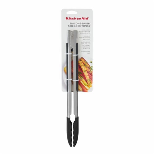 KitchenAid® Silicone-Tipped Slide Lock Tongs - Black Perspective: front